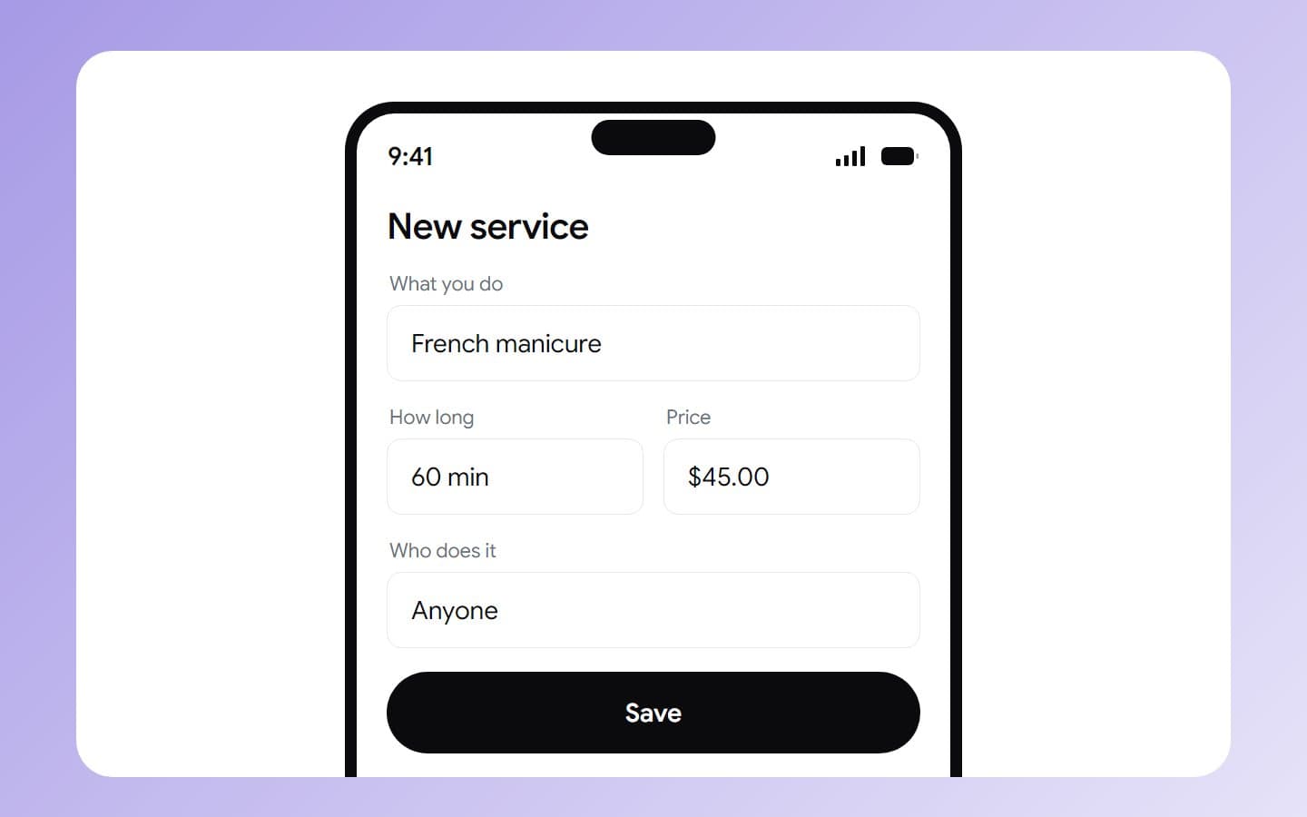 Avana: adding a service with how long it takes and what it costs