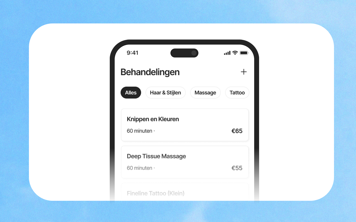 Avana gratis boekingssysteem — behandelingen instellen